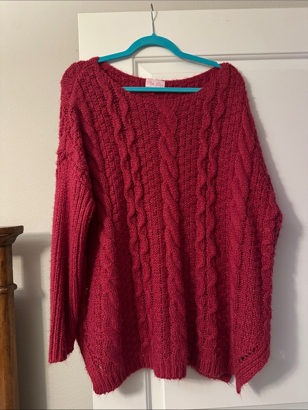 Pink Lily Chunky Cable Knit Sweater - Berry Pink